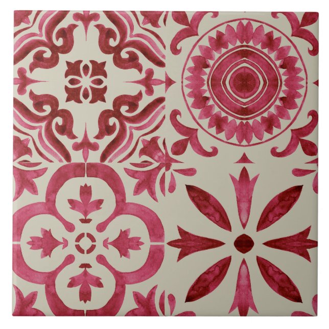 Decorative Red Azulejo Tile Patchwork Pattern (Front)