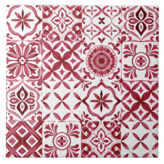 Decorative Red Azulejo Tile Patchwork Pattern