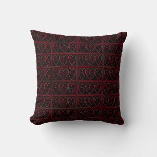 Decorative Red Black and White Hearts Throw Pillow