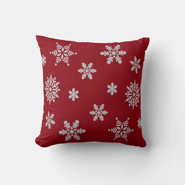 Decorative Red Crystal Snowflake Merry Christmas Throw Pillow (Front)