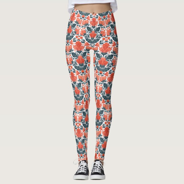 Decorative red flowers leggings (Front)