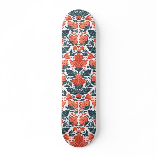 Decorative red flowers skateboard