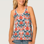 Decorative red flowers tank top