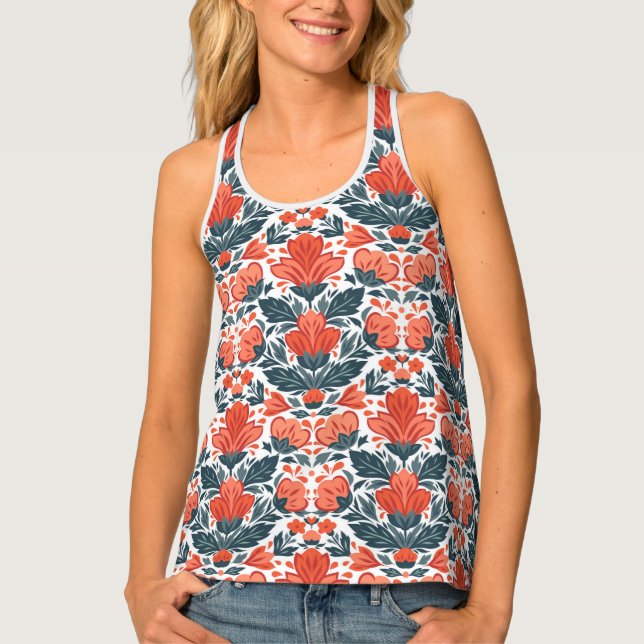 Decorative red flowers tank top (Front)