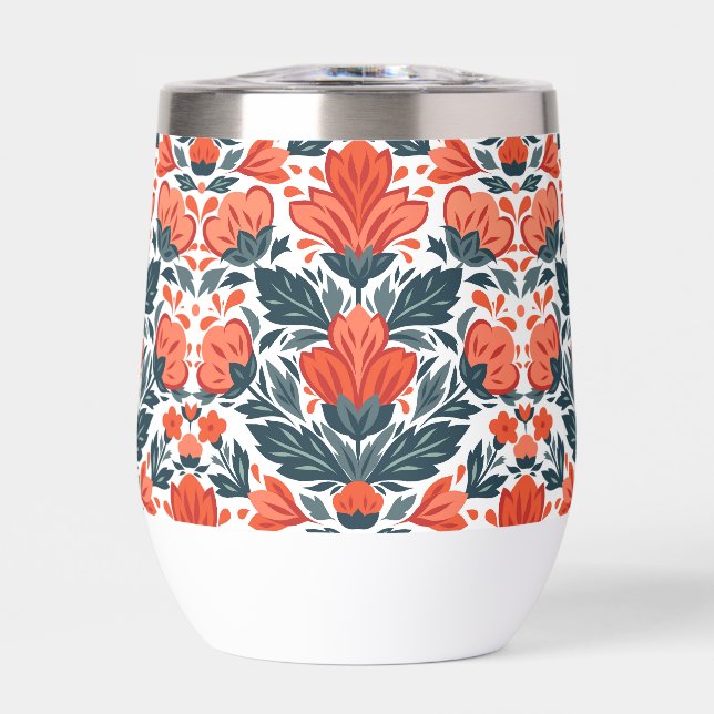 Decorative red flowers thermal wine tumbler (Front)