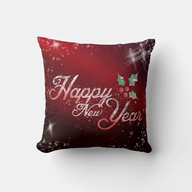 Decorative Red Glitter Snowflakes Merry Christmas  Throw Pillow (Front)