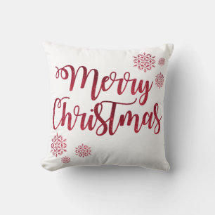 Decorative Red Glitter Snowflakes Merry Christmas Throw Pillow