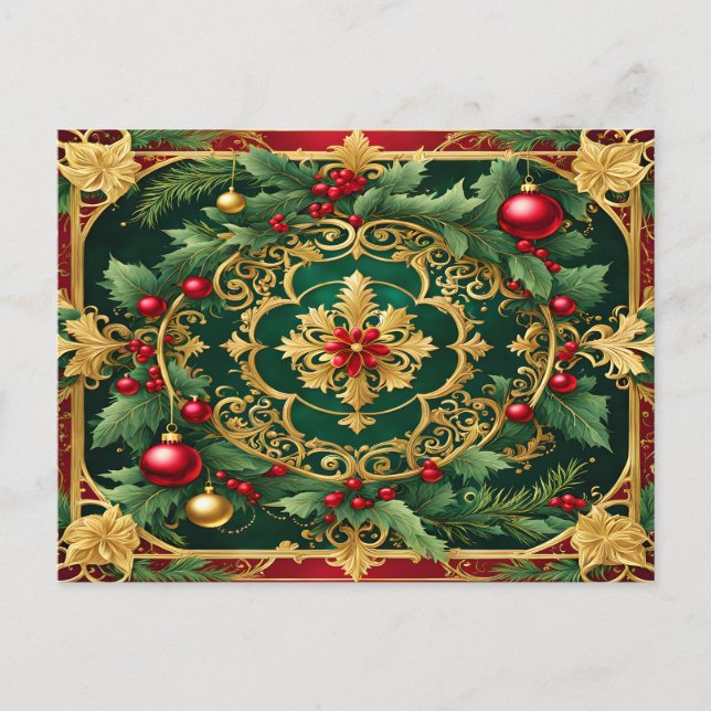 Decorative Red Gold Green Christmas Holiday Postcard (Front)