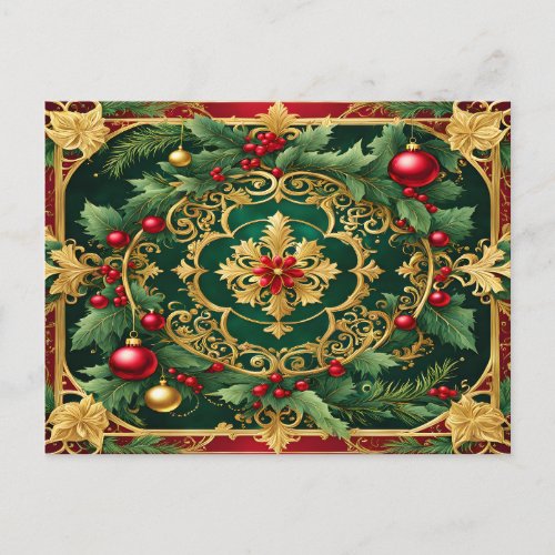 Decorative Red Gold Green Christmas Holiday Postcard