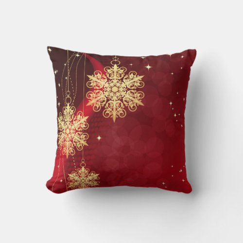 Decorative Red Gold Snowflake Ball Merry Christmas Throw Pillow