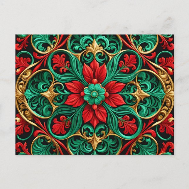 Decorative Red Green Christmas Holiday Postcard (Front)