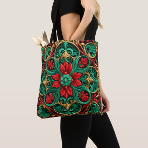 Decorative Red Green Christmas Holiday Tote Bag