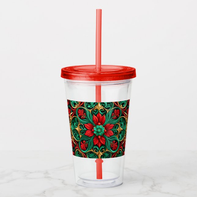 Decorative Red Green Holiday Acrylic Tumbler (Front)