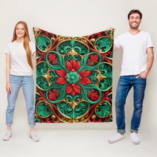 Decorative Red Green Holiday Fleece Blanket
