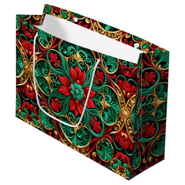 Decorative Red Green Holiday Gift Bag (Front Angled)