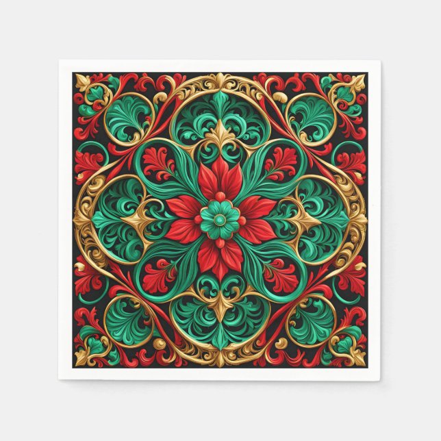 Decorative Red Green Holiday Napkin (Front)