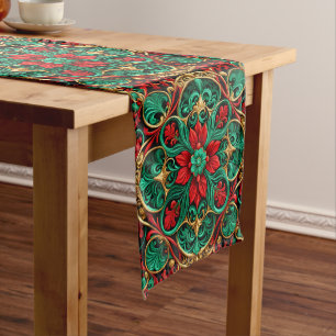 Decorative Red Green Holiday Table Runner
