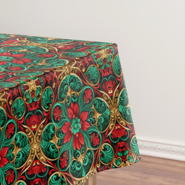 Decorative Red Green Holiday Tablecloth (In Situ)