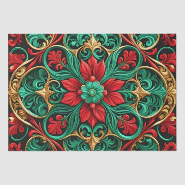 Decorative Red Green Holiday Tissue Paper (Front)