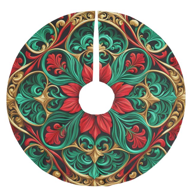 Decorative Red Green Holiday Tree Skirt (Front)