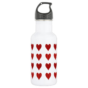 Decorative Red Hearts Water Bottle