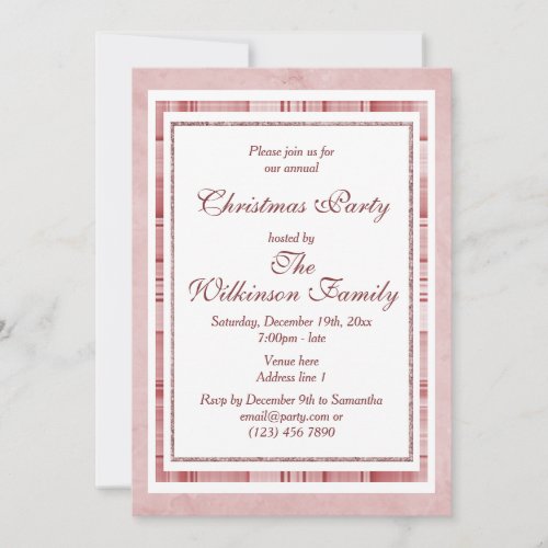 Decorative Red Plaid  Red Glitter Christmas Party Invitation