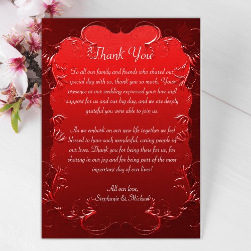 Decorative Red Wedding Thank You Card
