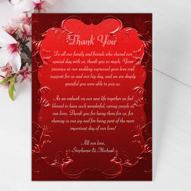 Decorative Red Wedding Thank You Card | Zazzle