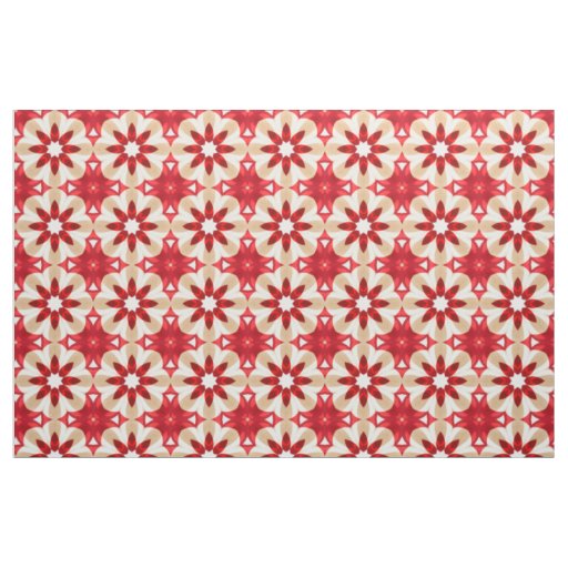 Decorative Red White and Beige Flower Like Pattern Fabric