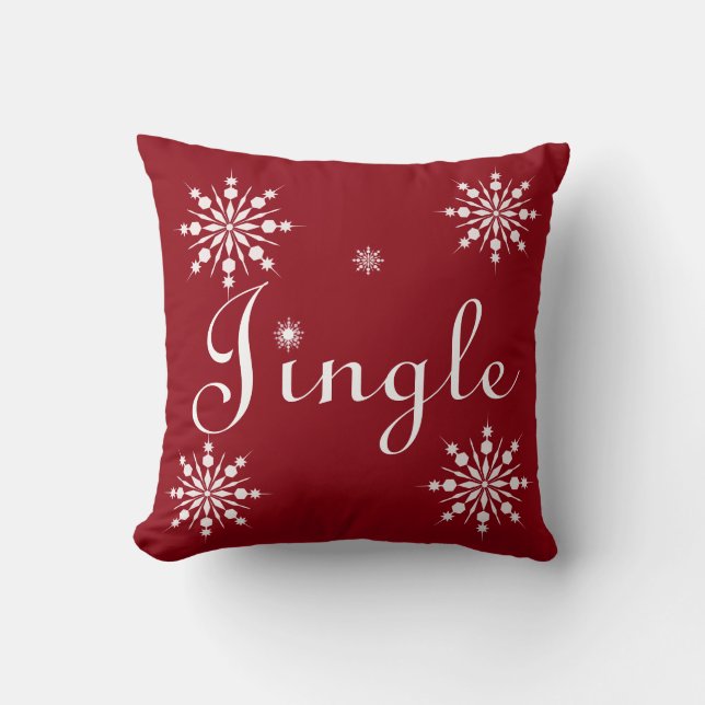 Decorative Red & White Jingle Merry Christmas Throw Pillow (Front)
