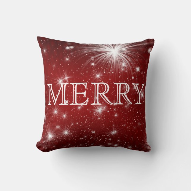 Decorative Red & White Merry Christmas Throw Pillow (Front)