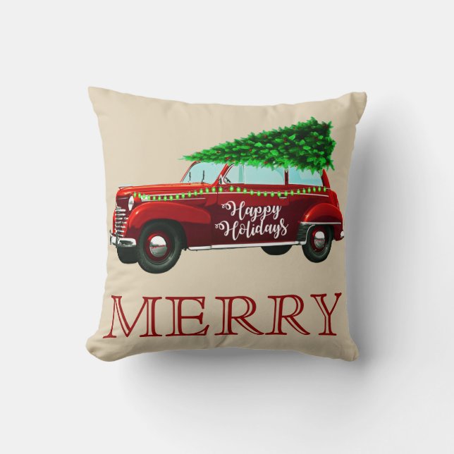 Decorative Red & White Merry Christmas Throw Pillow (Front)