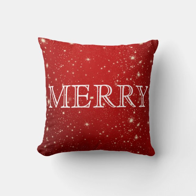 Decorative Red & White Merry Christmas Throw Pillow (Front)