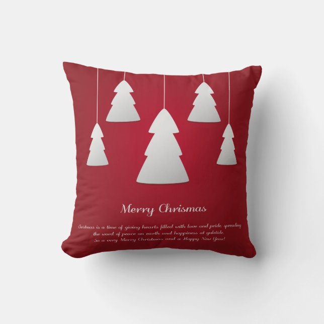 Decorative Red & White Merry Christmas Throw Pillow (Front)