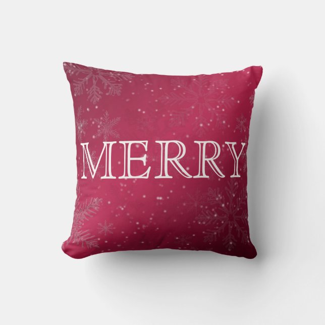 Decorative Red & White Merry Christmas Throw Pillow (Front)