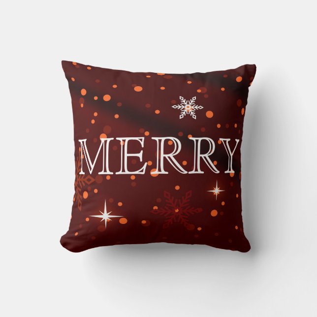 Decorative Red & White Merry Christmas Throw Pillow (Front)