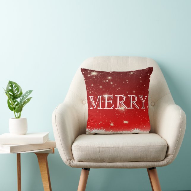 Decorative Red & White Merry Christmas Throw Pillow (Chair)
