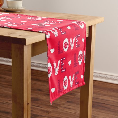 Decorative Red  White Words Short Table Runner