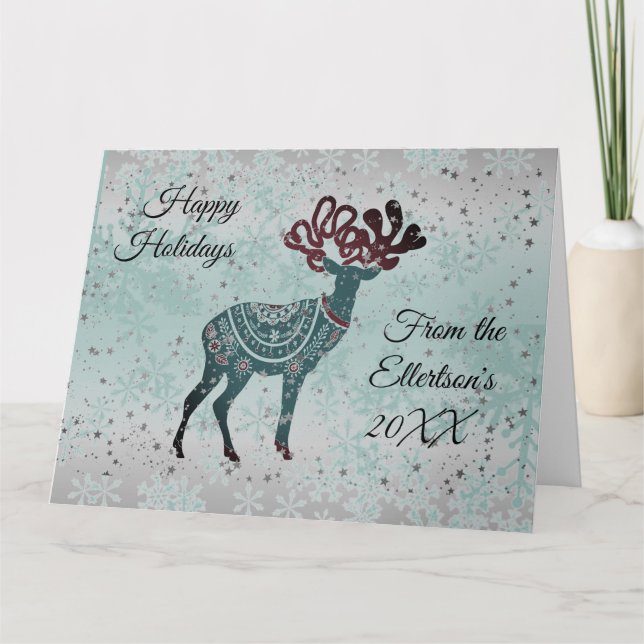 Decorative Reindeer Christmas Personalized Card (Front)