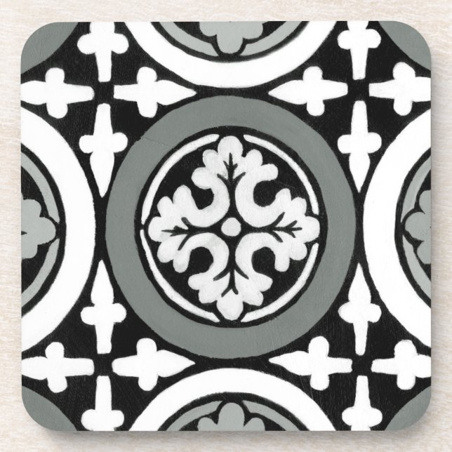Decorative Renaissance Rosette Tile Design Beverage Coaster (Front)