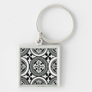 Decorative Renaissance Rosette Tile Design Keychain