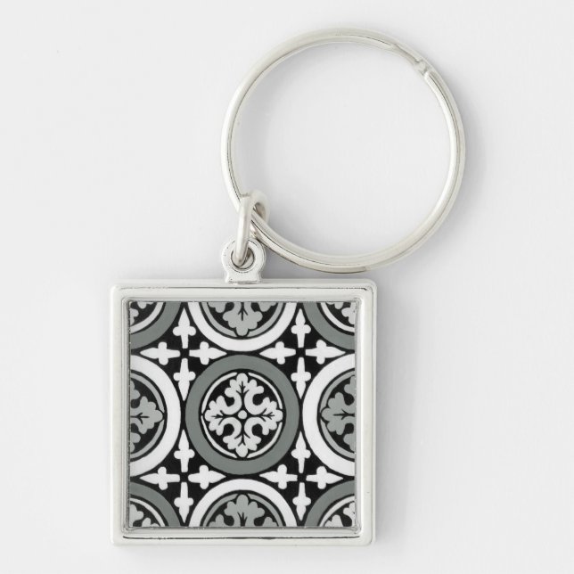 Decorative Renaissance Rosette Tile Design Keychain (Front)