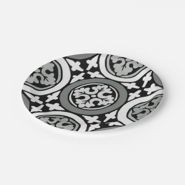 Decorative Renaissance Rosette Tile Design Paper Plates (Angled)
