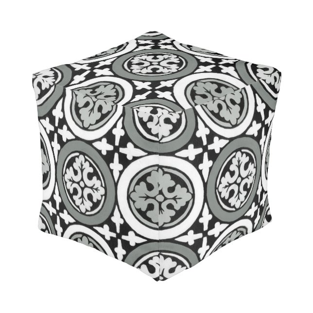 Decorative Renaissance Rosette Tile Design Pouf (Angled Front)