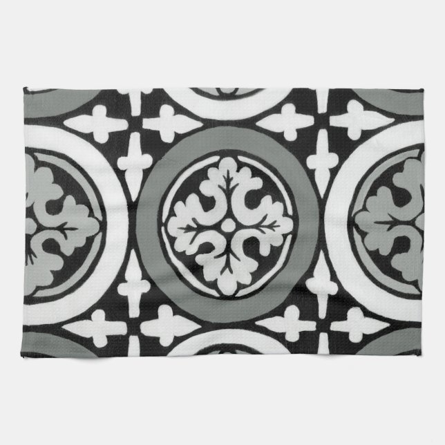 Decorative Renaissance Rosette Tile Design Towel (Horizontal)