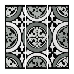 Decorative Renaissance Rosette Tile Design Triptych