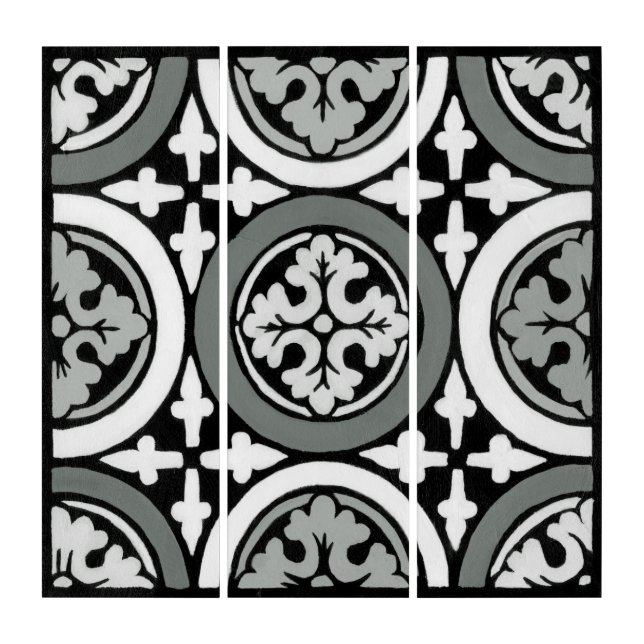 Decorative Renaissance Rosette Tile Design Triptych (Front)