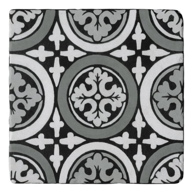 Decorative Renaissance Rosette Tile Design Trivet (Front)