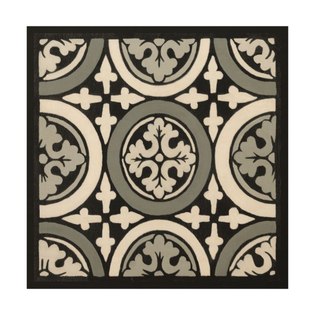 Decorative Renaissance Rosette Tile Design Wood Wall Art (Front)