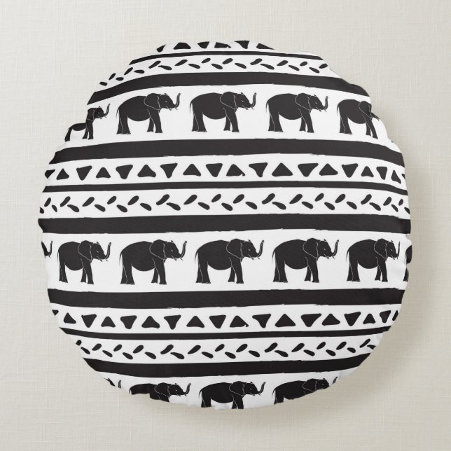 Decorative repeat seamless pattern with hand drawn round pillow (Front)